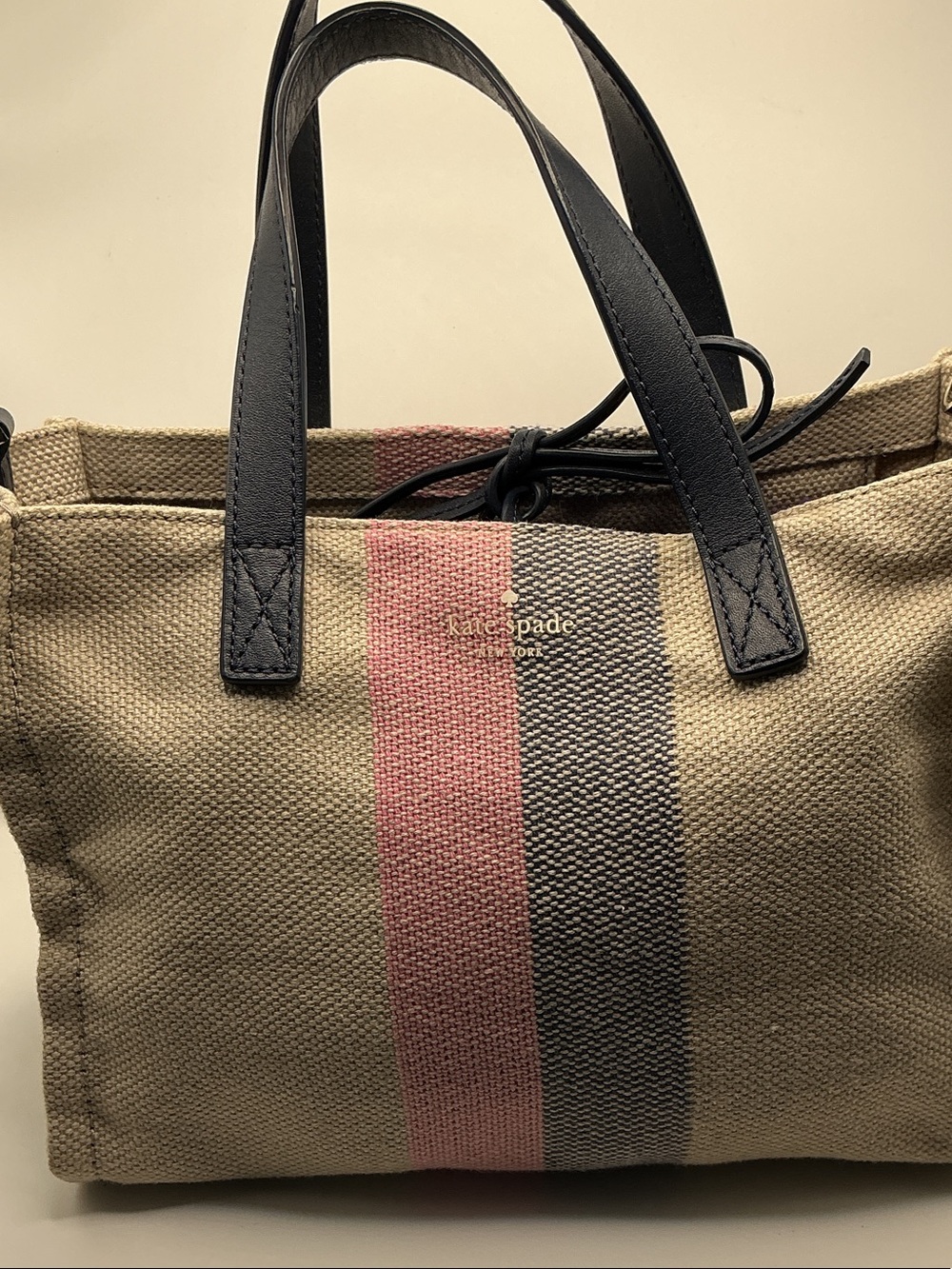 kate spade Canvas Mini Tote in Tan with Pink and Black Stripes
